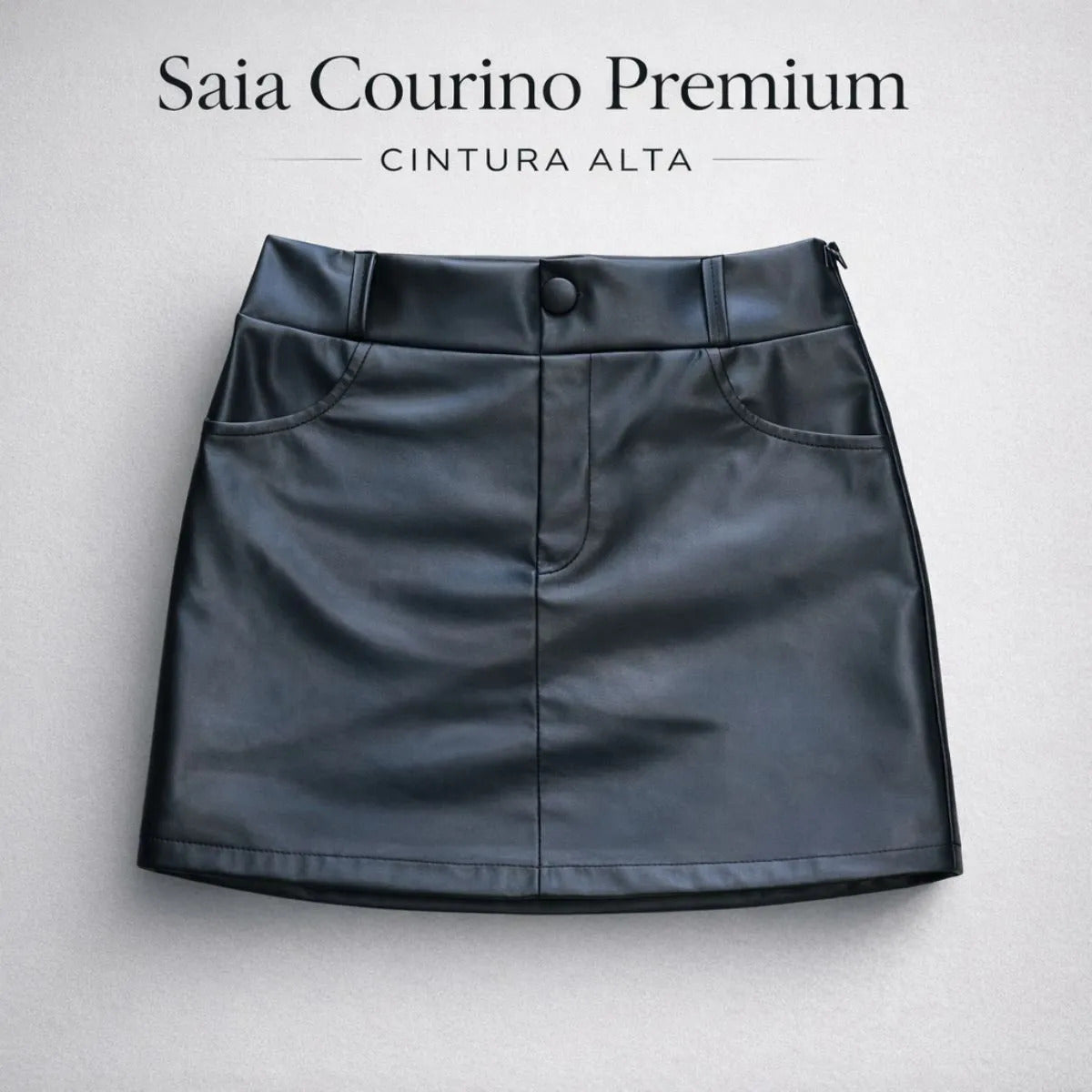 Saia Feminina Cintura Alta Courino Zíper Na Lateral Balada