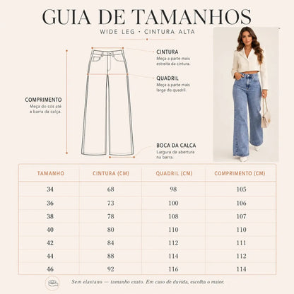 Calça Jeans Pantalona Wide Leg Feminina Cintura Alta Larga