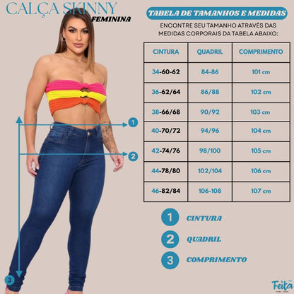 Calça Preta Jeans Feminina Com Elastano Cintura Alta Skinny