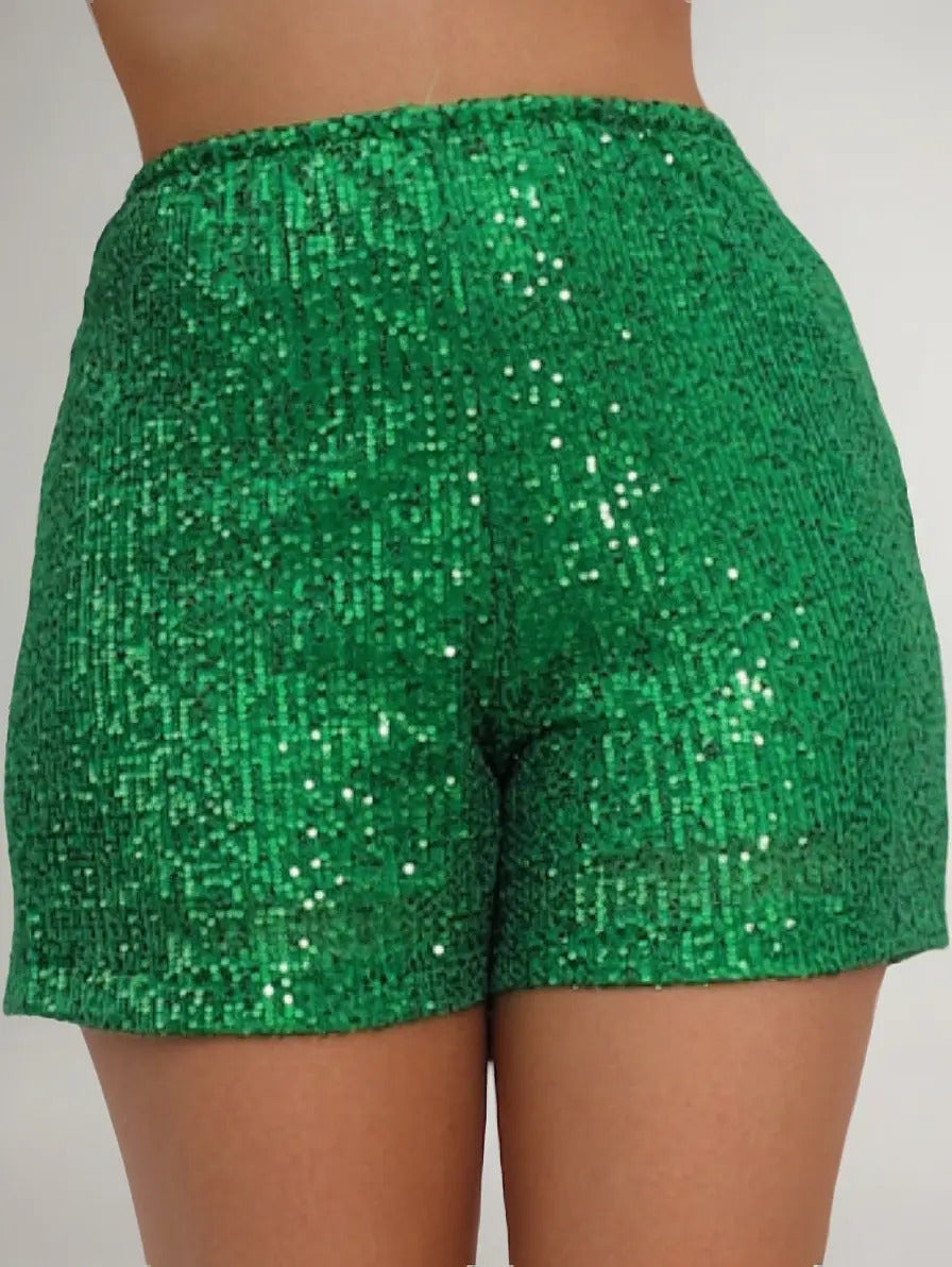 Short Bermuda Feminino Cintura Alta Paetê Balada Moda Brilho