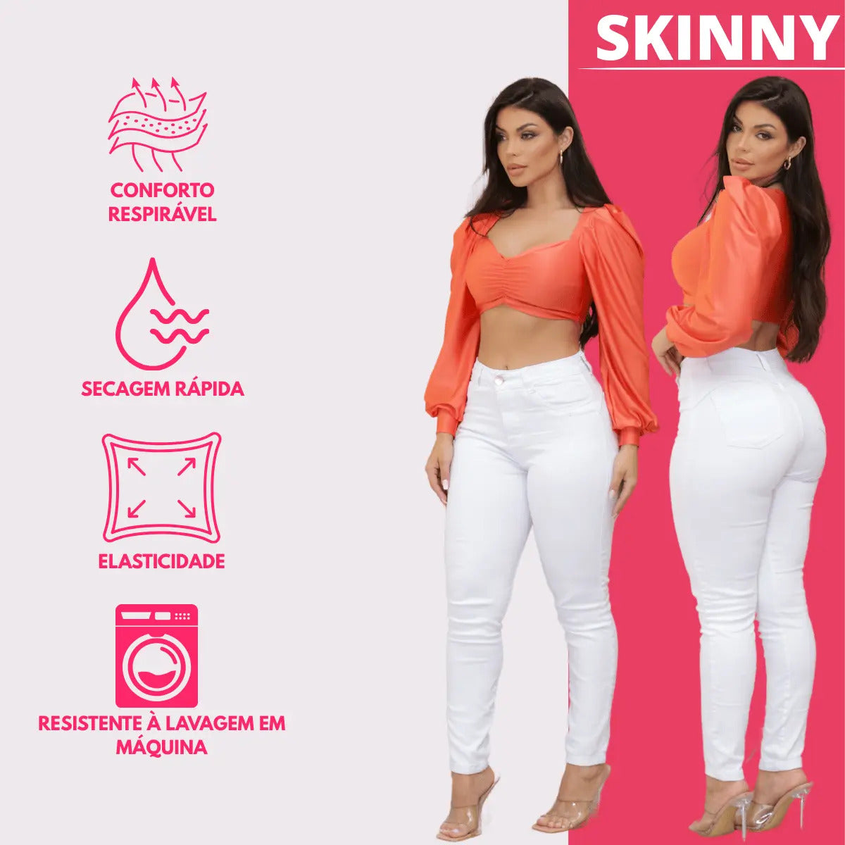 Calça Jeans Feminina Preta Skiny Cintura Alta Levanta Bumbum