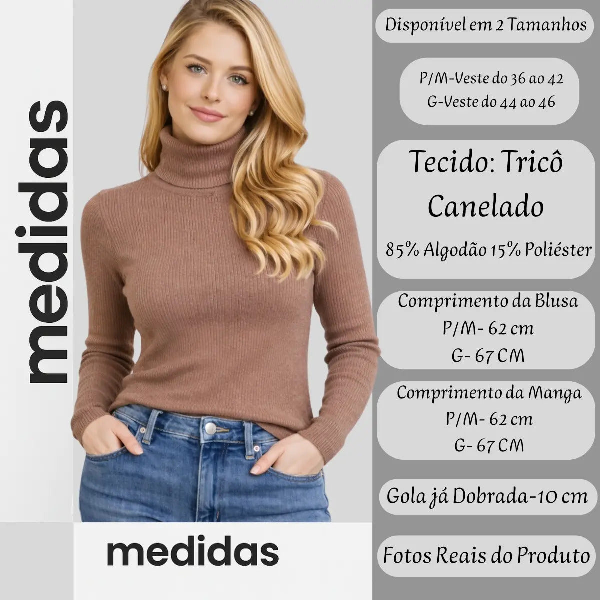 Blusa Cacharrel Feminina Tricô Lã Blusinha Gola Alta Rolê