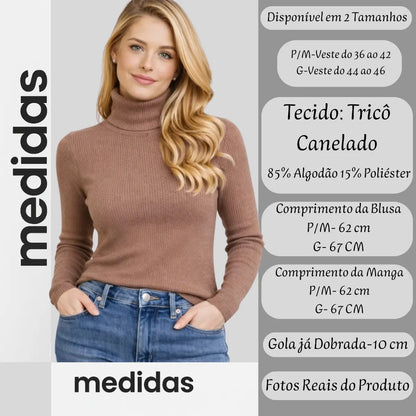 Blusa Cacharrel Feminina Tricô Lã Blusinha Gola Alta Rolê