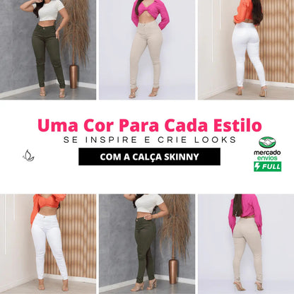 Calça Jeans Feminina Preta Skiny Cintura Alta Levanta Bumbum