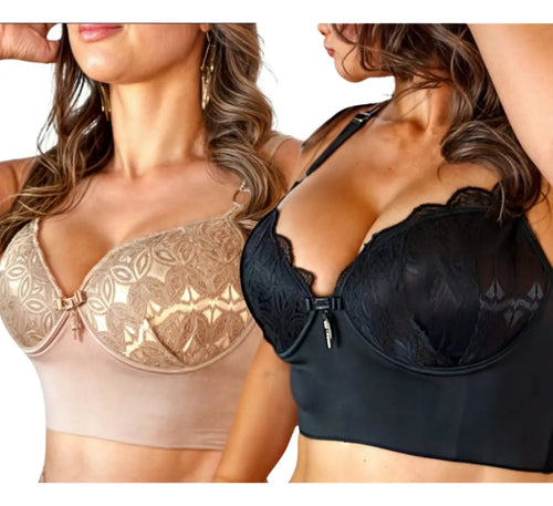 Kit 2 Sutiã Reforçado Lateral Larga Sustentação Cropped Top