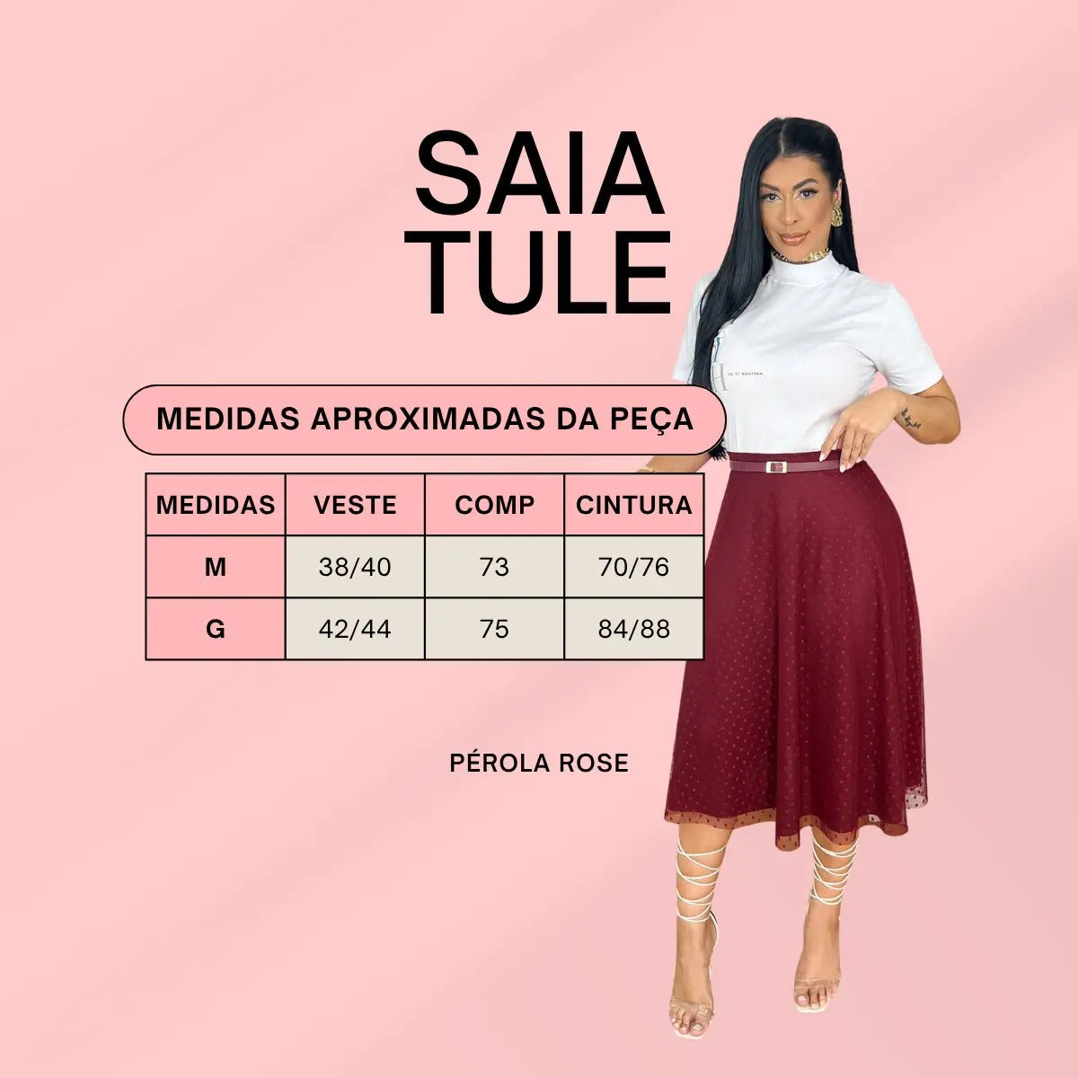 Saia Moda Evangélica Godê De Tule Mídi Com Cinto Moda Cristã