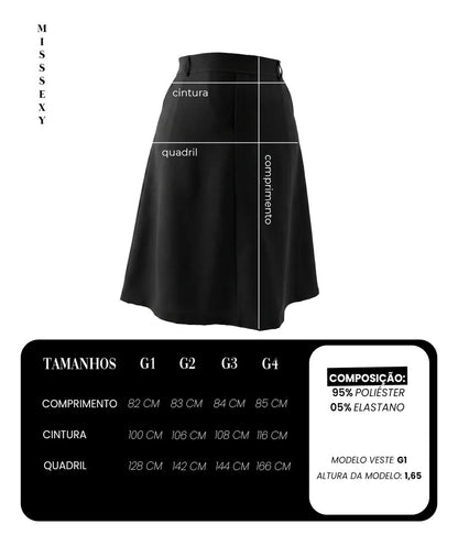 Saia Alfaiataria Feminina Plus Size Midi Evangélica Casual