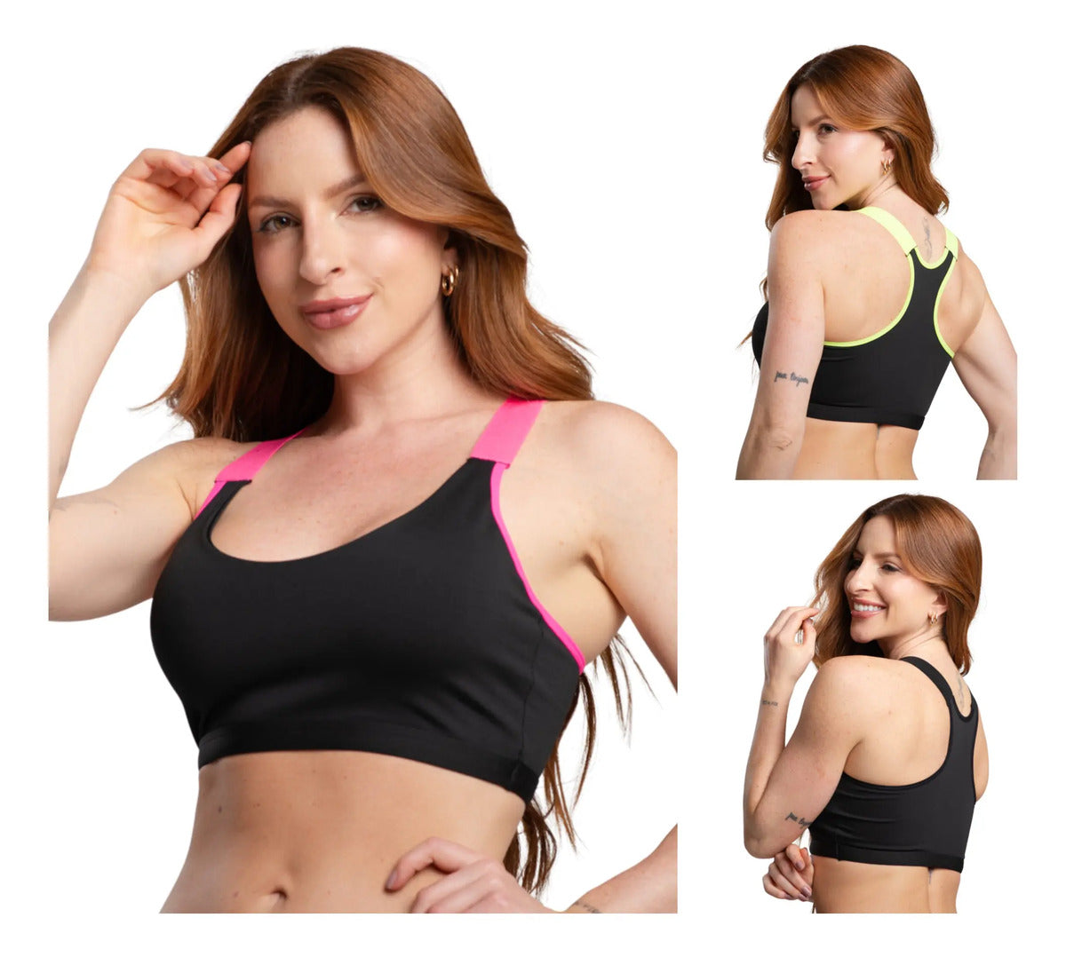Kit 3 Top Fitness Neon Fashion Academia Nadador Frente Dupla