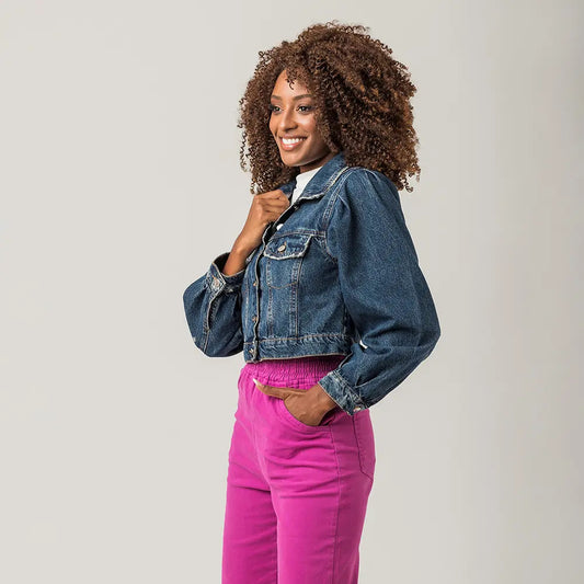Jaqueta Cropped Jeans Feminina Manga Bufante Disparate
