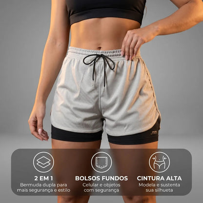 Kit 2 Short Duplo Compressão Fitness Bermuda Treino Feminino