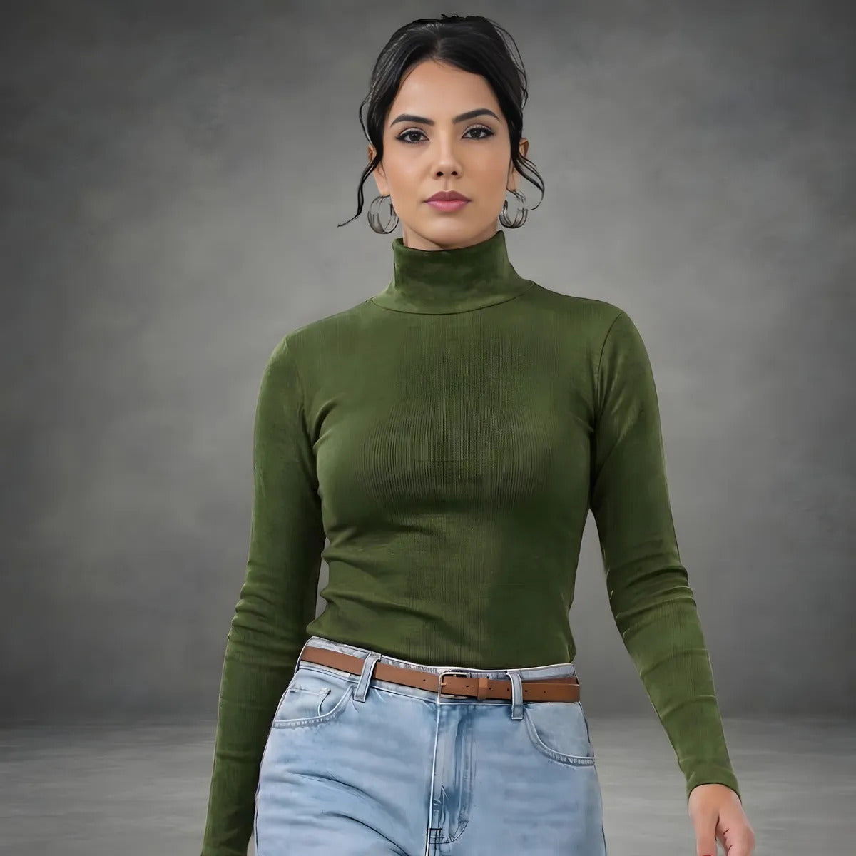Blusa De Frio Feminina Manga Longa Gola Alta Inverno Lisa