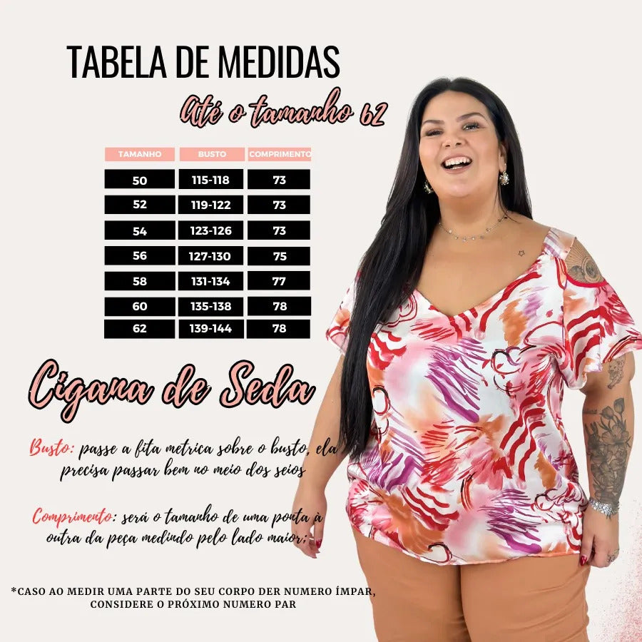 Blusa Cigana De Seda Estampada Alça Dupla Plus Size