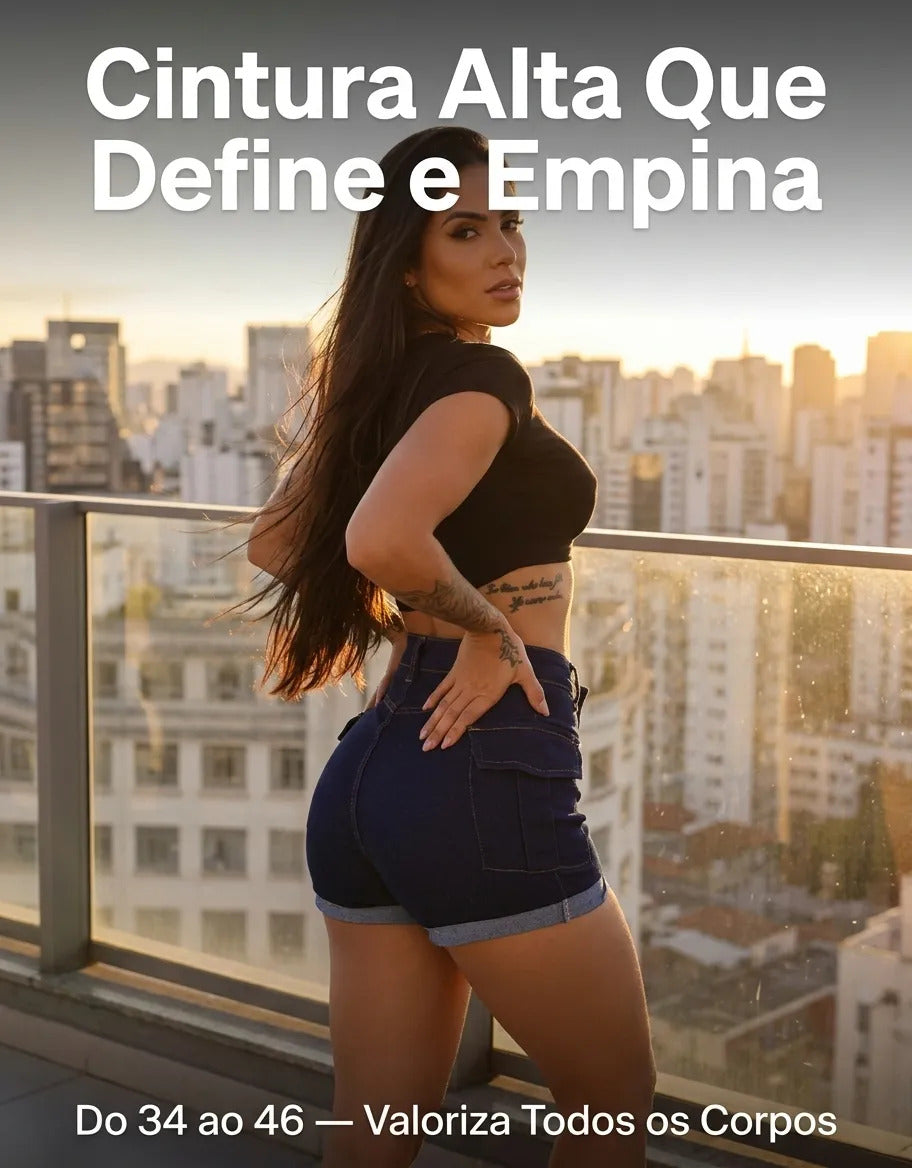 Short Jeans Feminino Shorts Cargo Com Lycra Cintura Alta