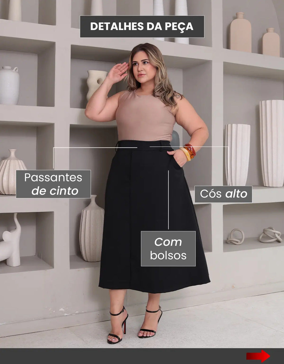 Saia Alfaiataria Feminina Plus Size Midi Evangélica Casual