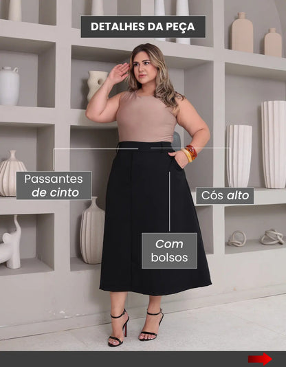 Saia Alfaiataria Feminina Plus Size Midi Evangélica Casual