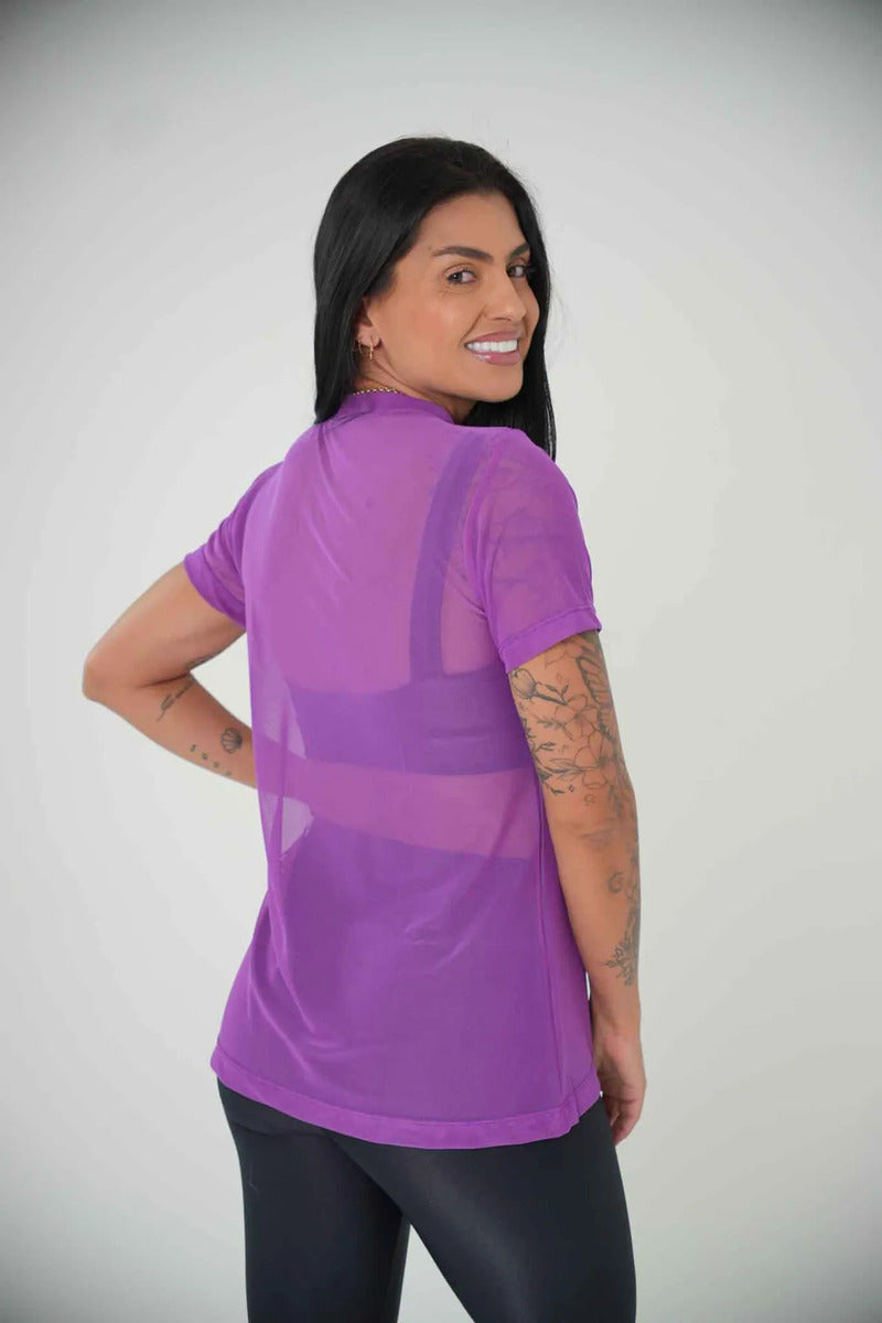 Blusa Tule Camiseta Feminina Academia Fitness