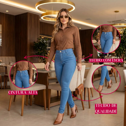 Calça Jeans Feminina Preta Cintura Alta Com Lycra Modeladora