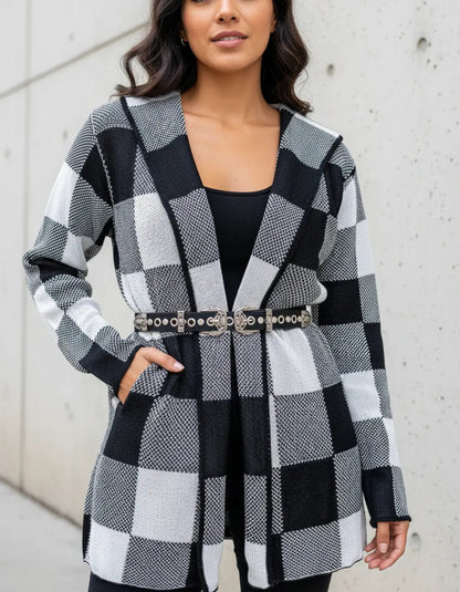 Casaco Cardigan Xadrez Tricot Blusa De Frio Kimono Inverno