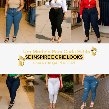 Calça Jeans Plus Size Cintura Alta Elastano Lycra Modeladora