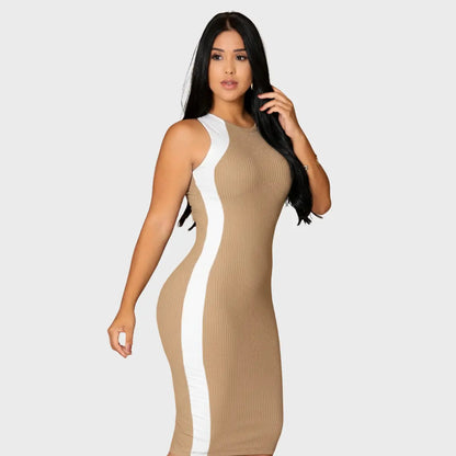 Vestido Canelado Midi Faixas Regata Casual Básico Modelador