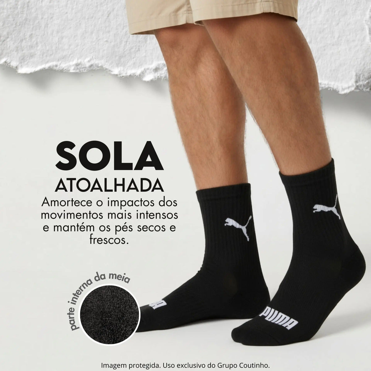 6 Pares Meias Puma Cano Médio Alto Atoalhada Academia Sport