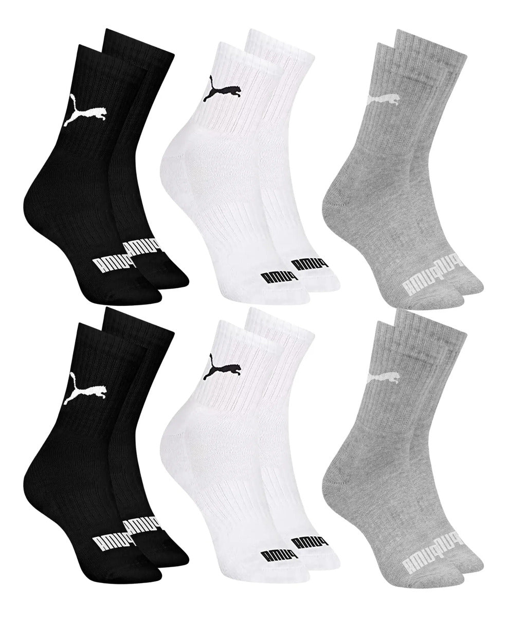 6 Pares Meias Puma Cano Médio Alto Atoalhada Academia Sport