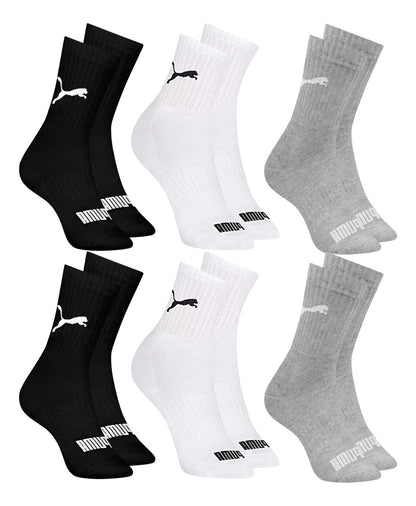 6 Pares Meias Puma Cano Médio Alto Atoalhada Academia Sport