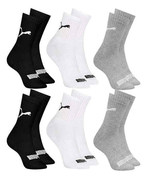 6 Pares Meias Puma Cano Médio Alto Atoalhada Academia Sport