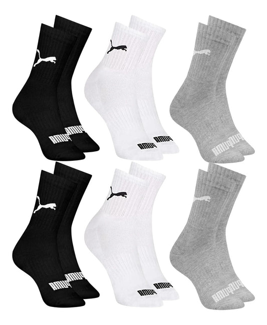 6 Pares Meias Puma Cano Médio Alto Atoalhada Academia Sport