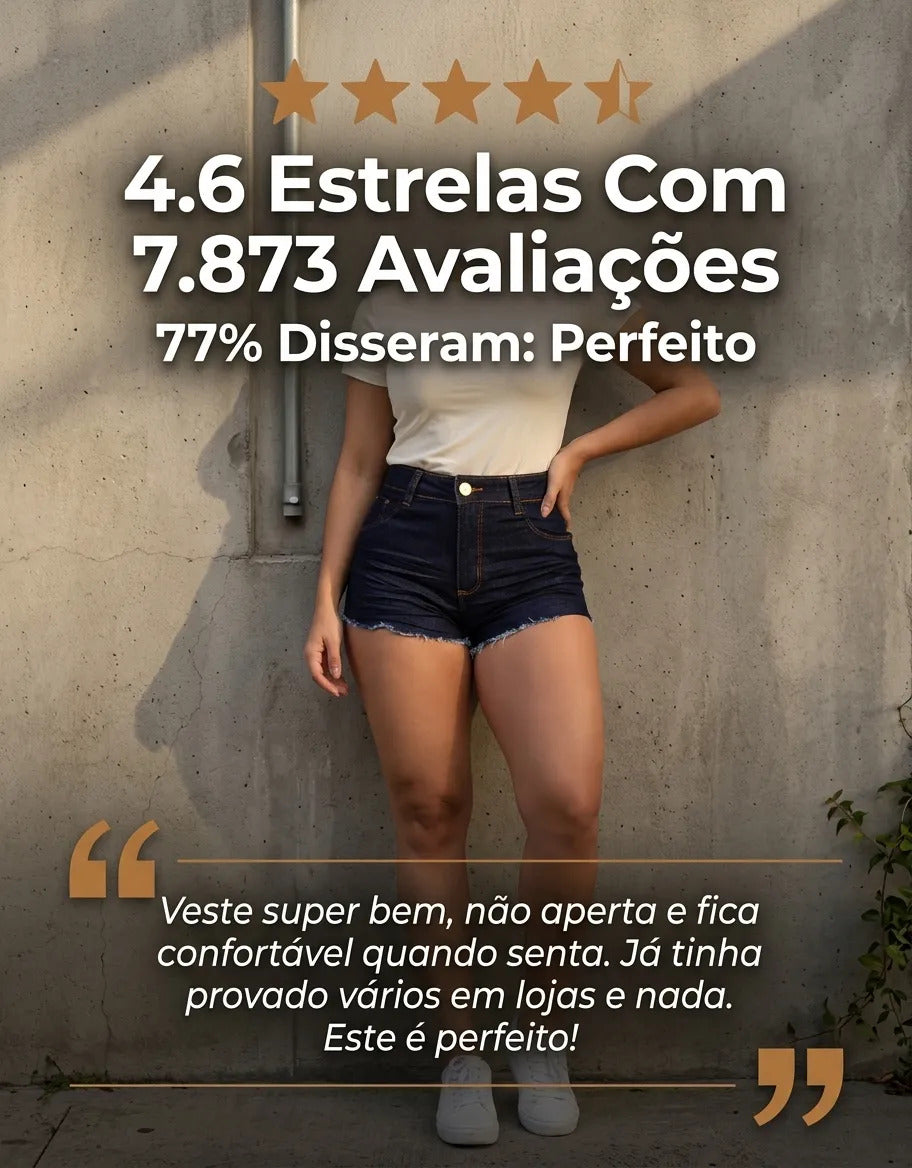 Short Jeans Feminino Cintura Alta Com Lycra Barra Desfiada