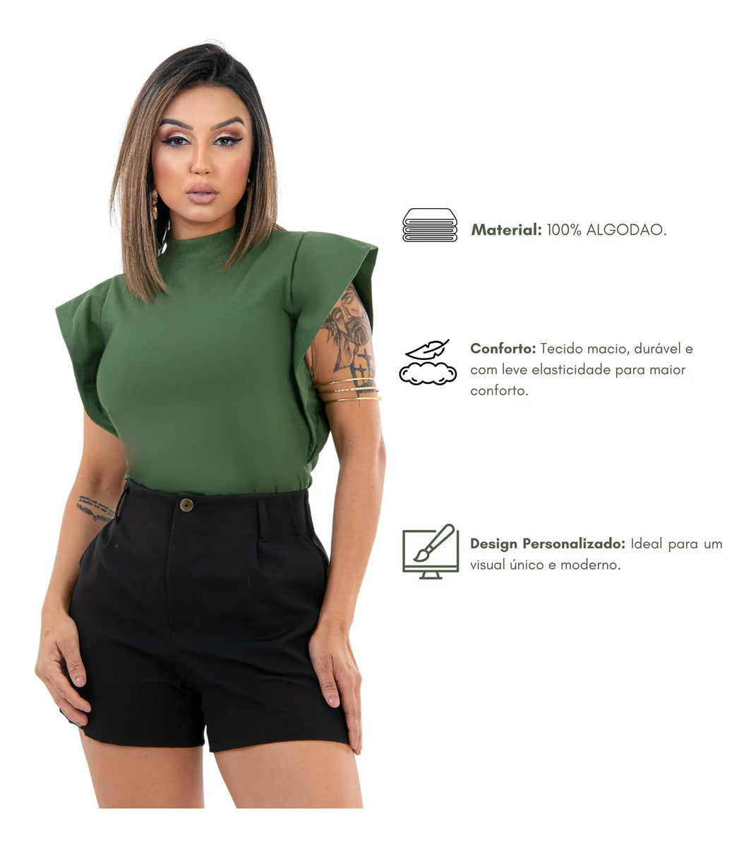 Blusa Feminina Social Manga Morcego Muscle Tee Luxo