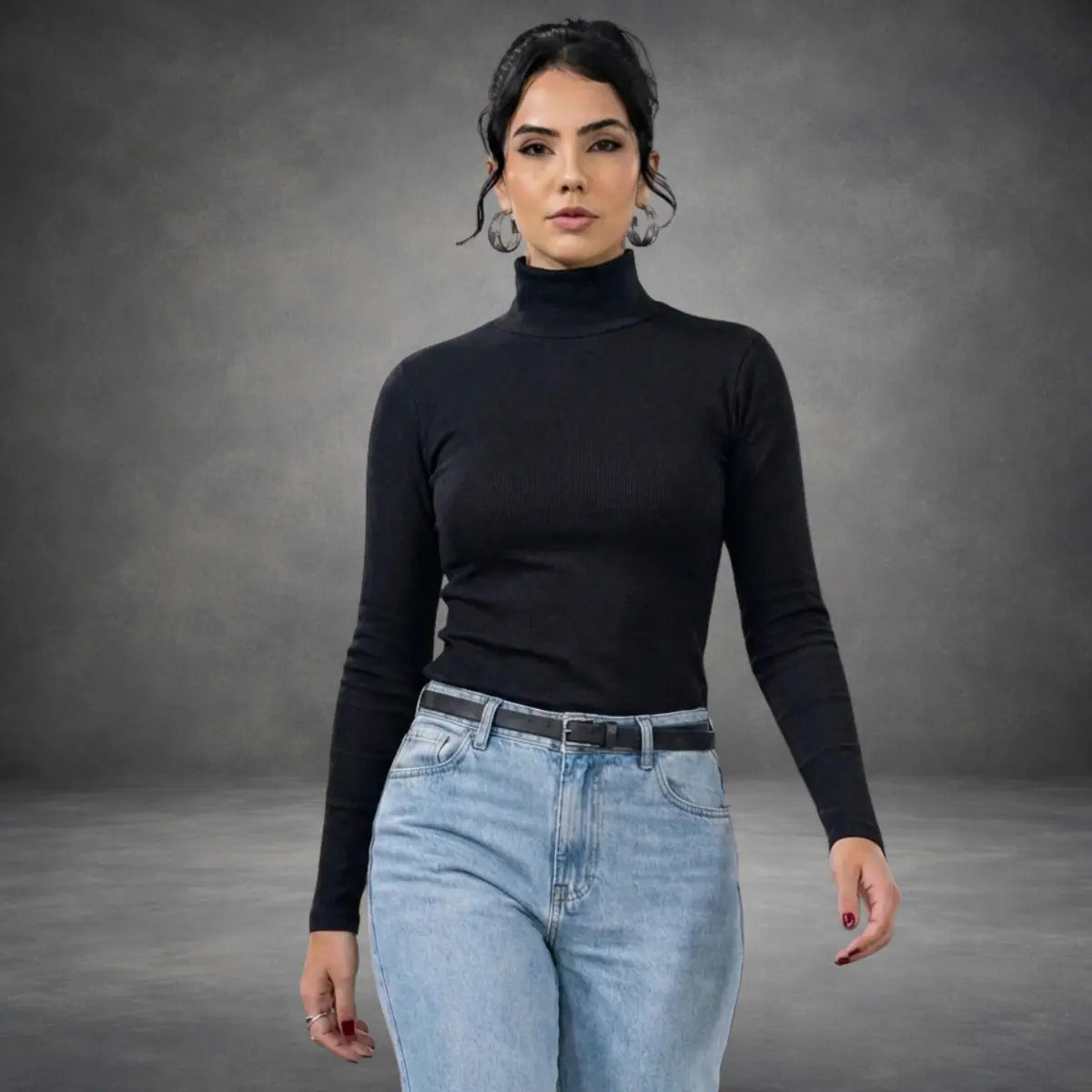 Blusa De Frio Feminina Manga Longa Gola Alta Inverno Lisa