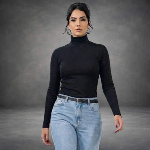 Blusa De Frio Feminina Manga Longa Gola Alta Inverno Lisa