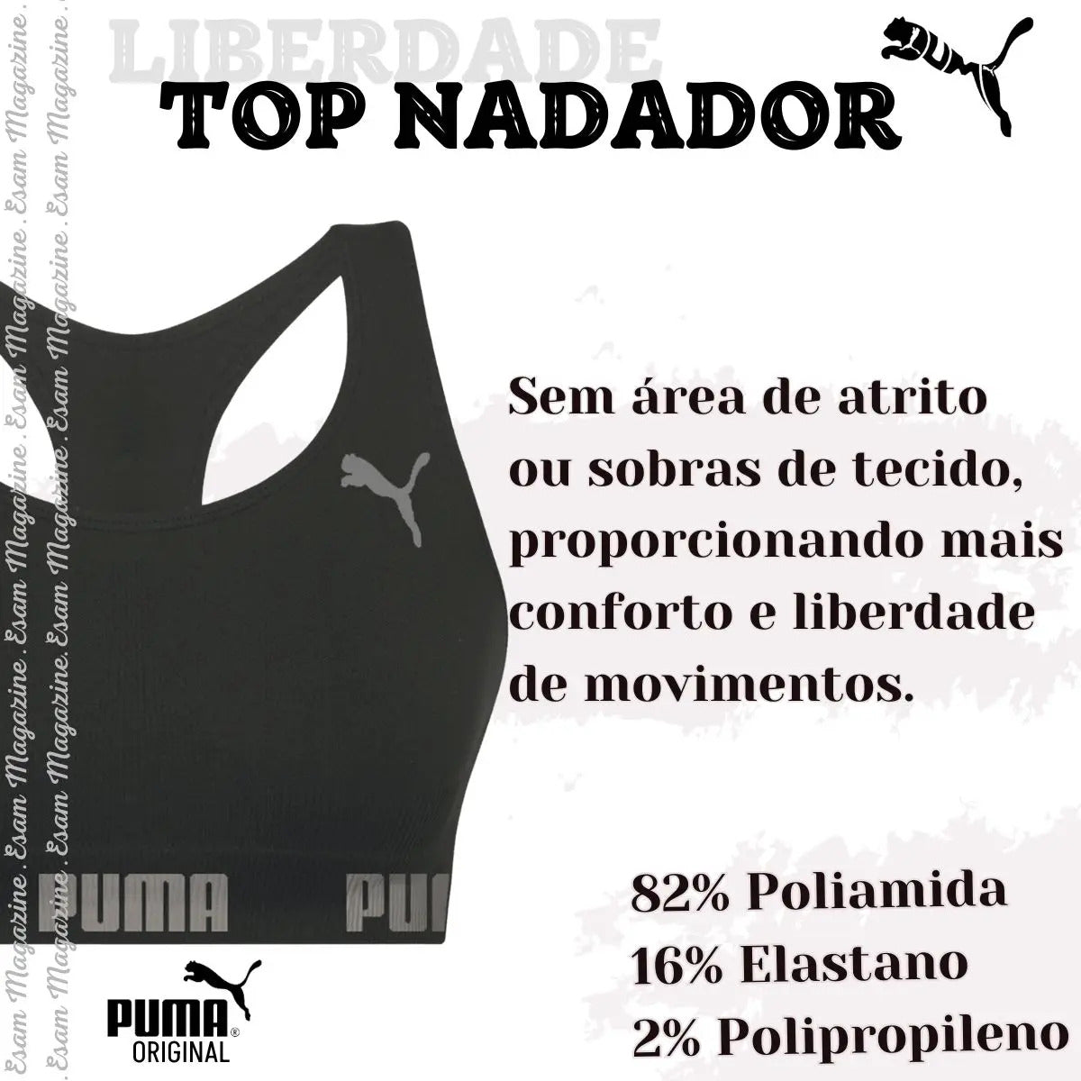 Top Puma Academia Fitness Original Nadador Alta Sustentação