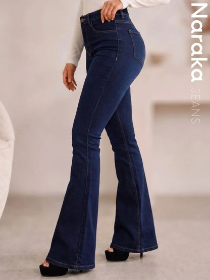 Calça Jeans Flare Feminina Cintura Alta Com Elastano