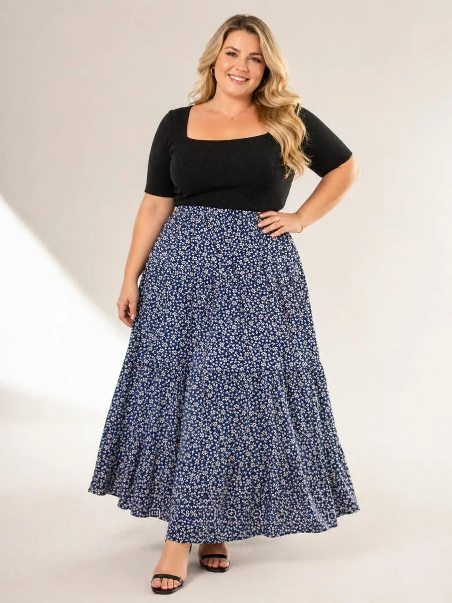 Saia Longa Com Babado Estica Bastante Veste 44 - 52 Elegante