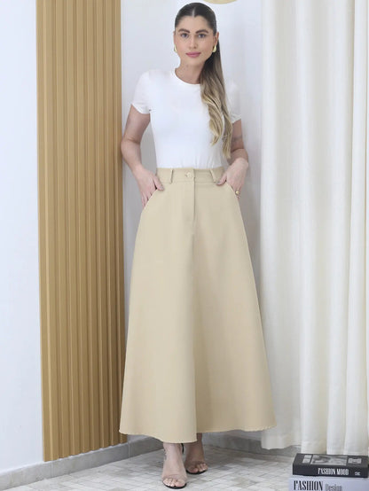 Saia Feminina Longa Design Saiaxshort Botao Cinto - Ma 7106