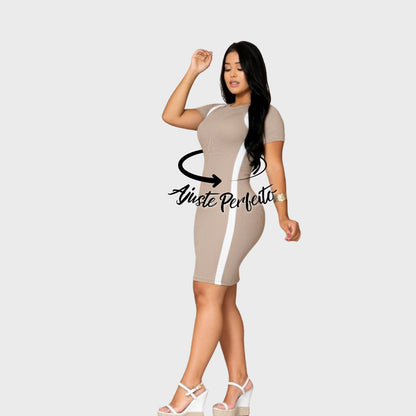 Vestido Canelado Curto Com Manga Casual Básico Modelador