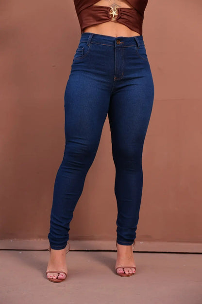 Calça Preta Jeans Feminina Com Elastano Cintura Alta Skinny
