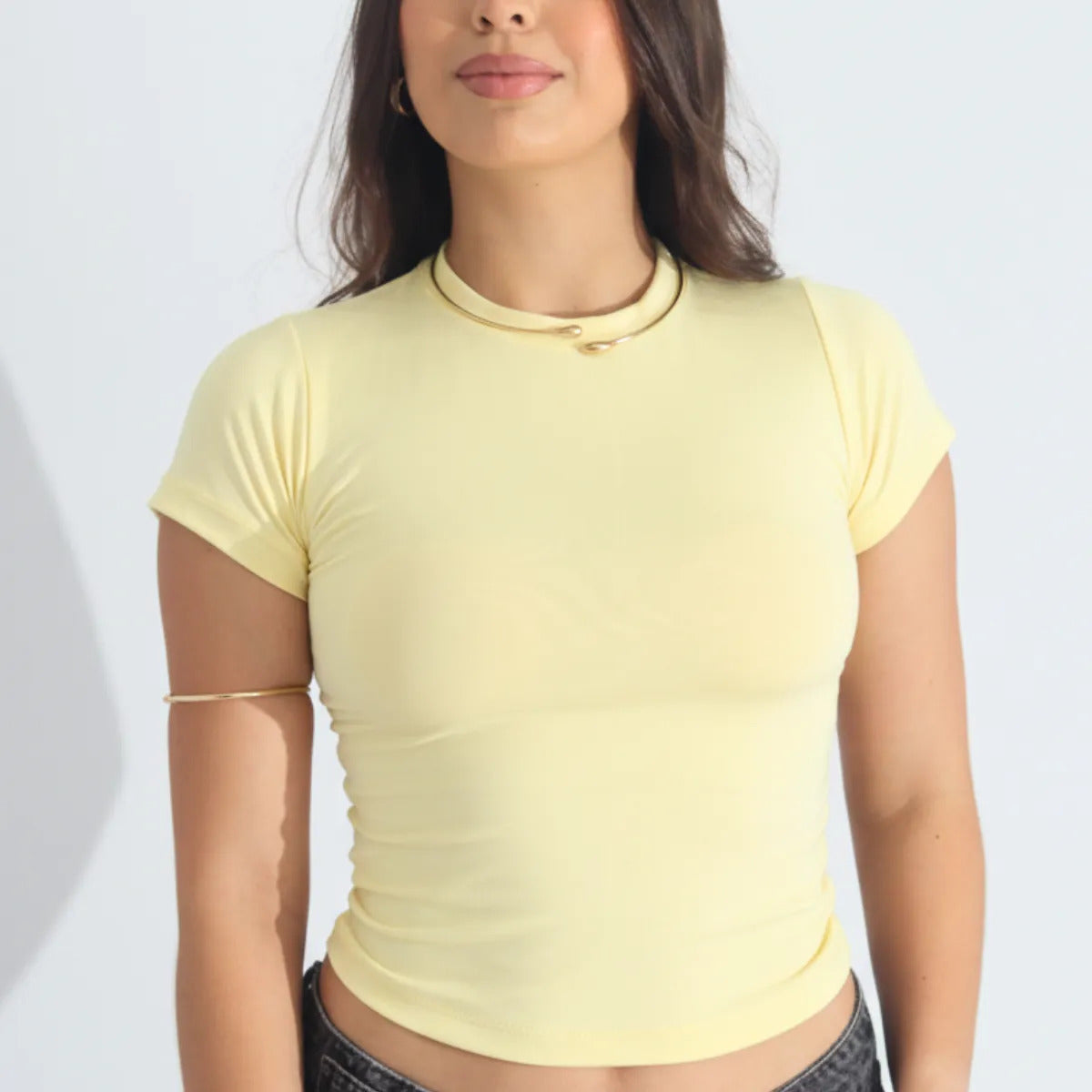 Kit 3 Blusa Baby Tee Justa Ao Corpo Alta Elásticidade Moda