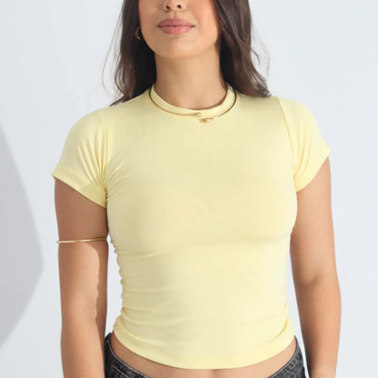 Kit 3 Blusa Baby Tee Justa Ao Corpo Alta Elásticidade Moda