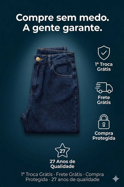 Calça Jeans Wide Leg Feminina Cintura Alta Sem Lycra Stillge