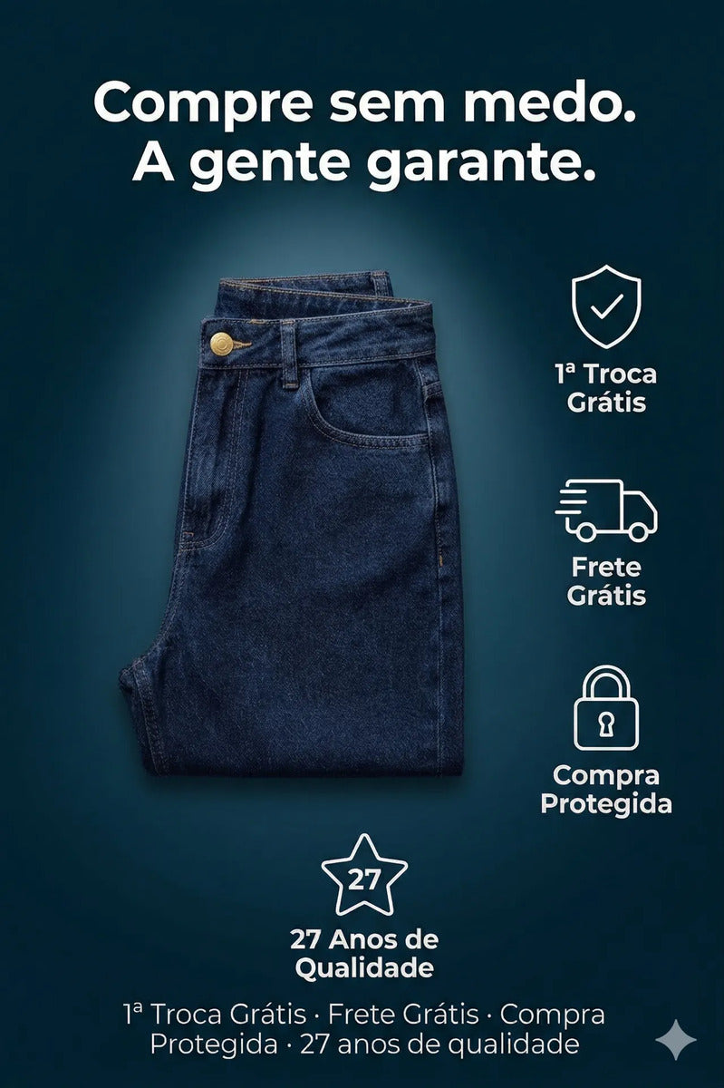 Calça Jeans Wide Leg Feminina Cintura Alta Sem Lycra Stillge
