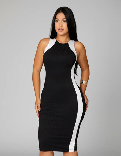Vestido Canelado Midi Faixas Regata Casual Básico Modelador