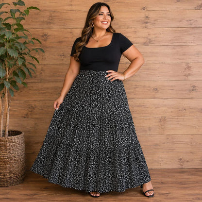 Saia Longa Com Babado Estica Bastante Veste 44 - 52 Elegante
