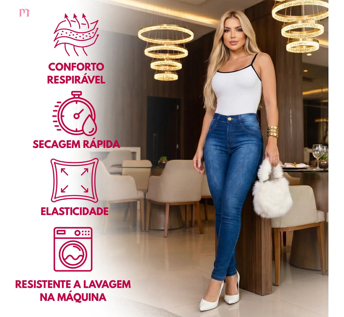 Calça Jeans Feminina Preta Cintura Alta Com Lycra Modeladora
