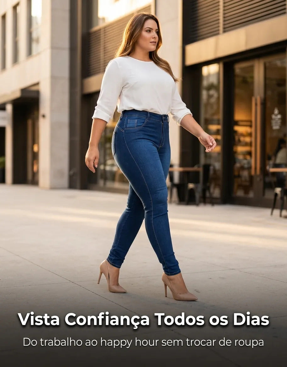 Calça Jeans Feminina Preta Skiny Cintura Alta Levanta Bumbum