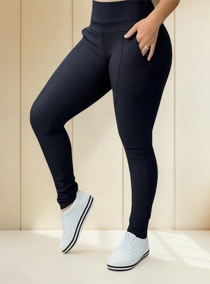 Calça Legging Plus Size Montaria Flanelada Forrada Cós Largo