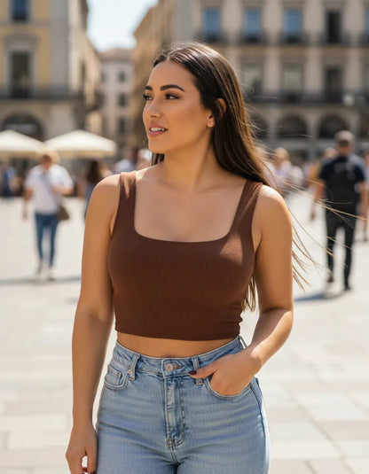 Cropped Cropet Top Alça Grossa Regata Feminino Casual C Bojo