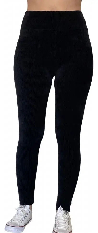 Calça Legging Veludo Cotelê Com Bolso Cós Alto Inverno